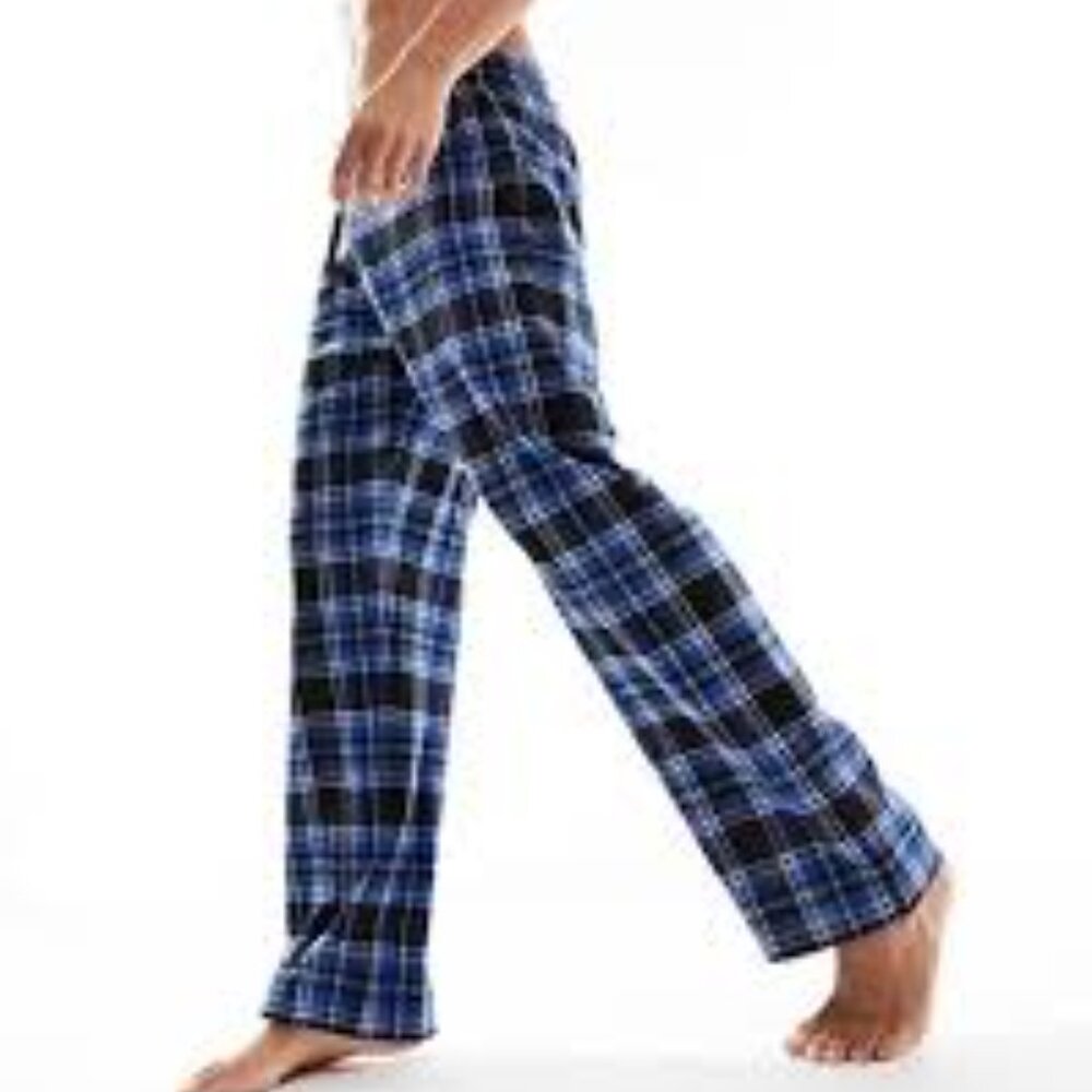 Embassy Men's Flannel Drawstring Straight Leg Plaid Lounge Pants Blue Medium NWT